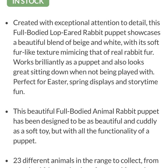 The Puppet Company 13” rabbit hand puppet - Picture 5 of 7